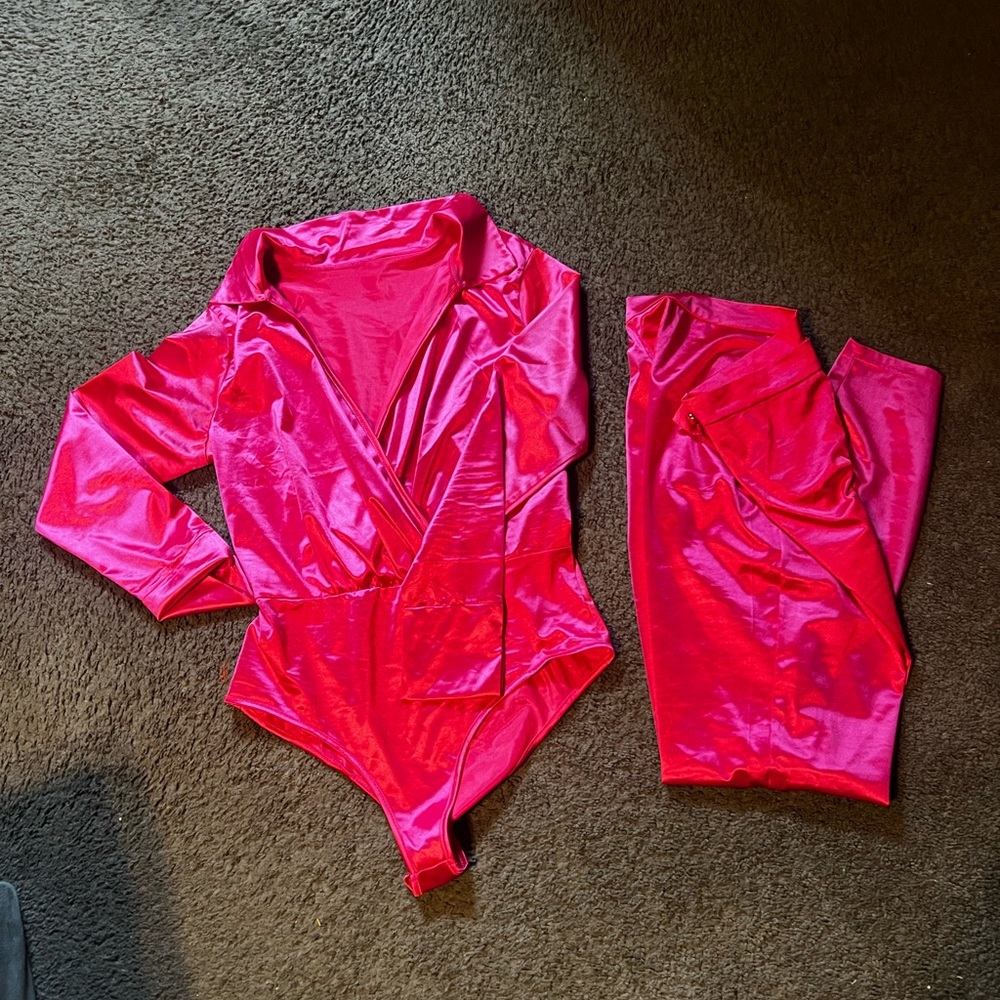 Vibrant Pink Bodysuit and Skirt Set
